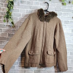 VINTAGE Crazy Horse Lamb's Wool Brown Full Zip Jacket Size XL